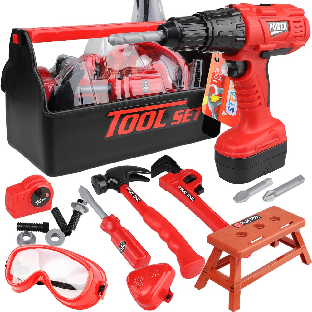 Gardening Tools For 10 Year Olds - Kinder-Werkzeugset mit elektrischem Spielzeugbohrer, Kinder-Power-Konstruktionsspielzeug, Rollenspiel-Spielzeug-Werkzeugset